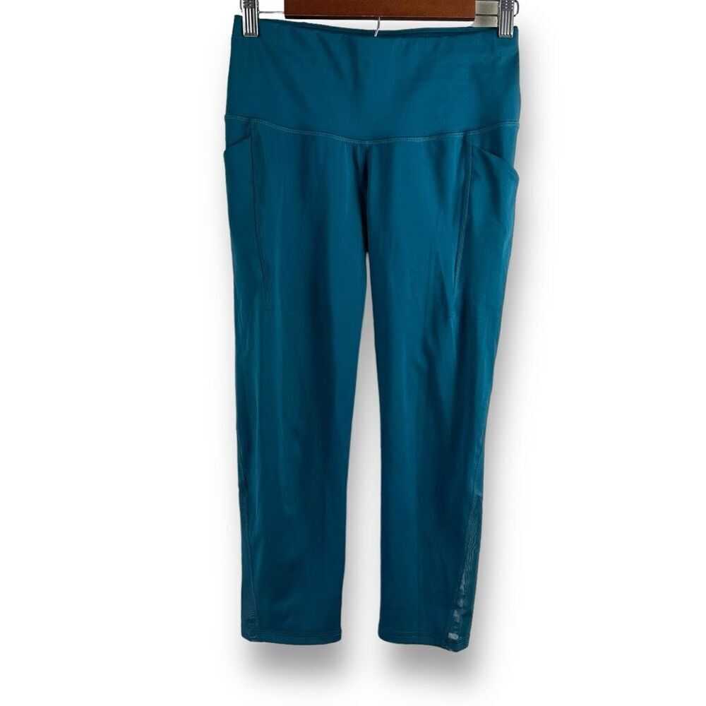All In Motion Women's M High Rise Athletic Crop Legging Teal Blue Mesh Ankle Gym